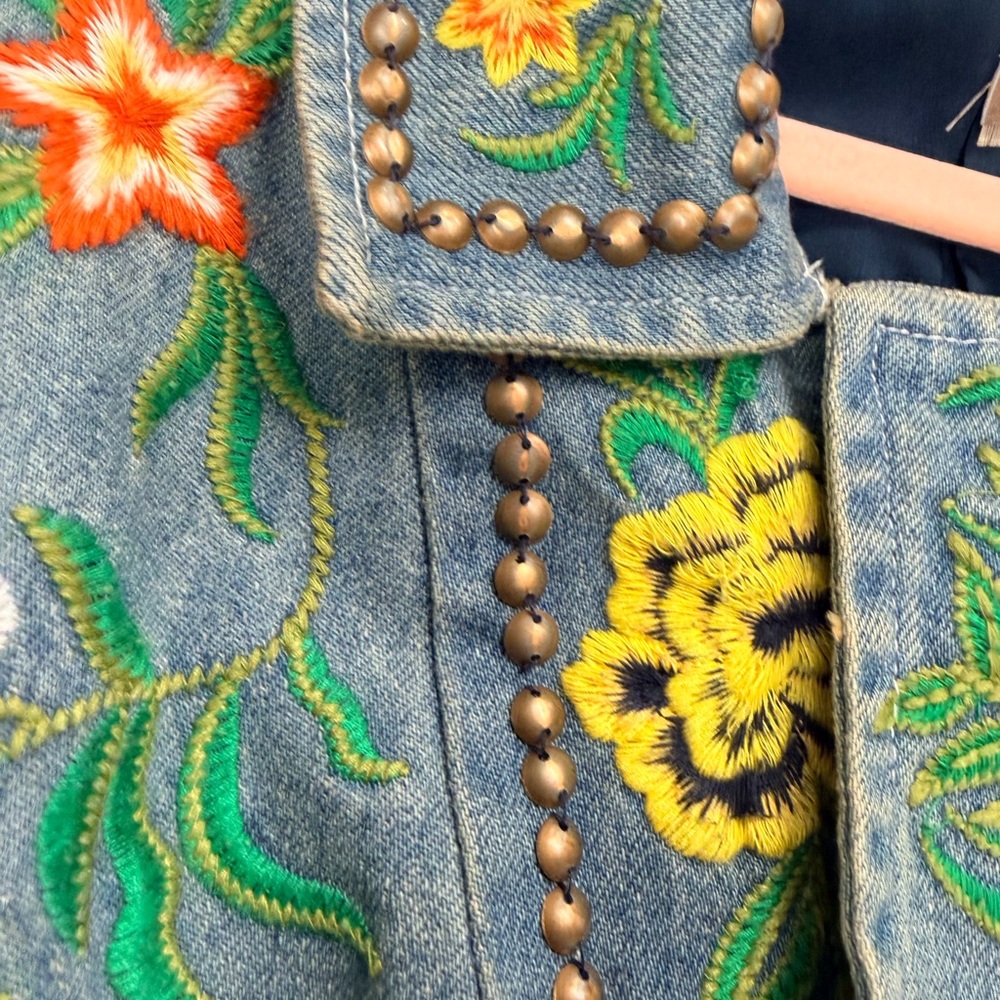 Aratta Women's Embroidered Denim Jacket - Blue and Multicolor - Picture 4 of 16